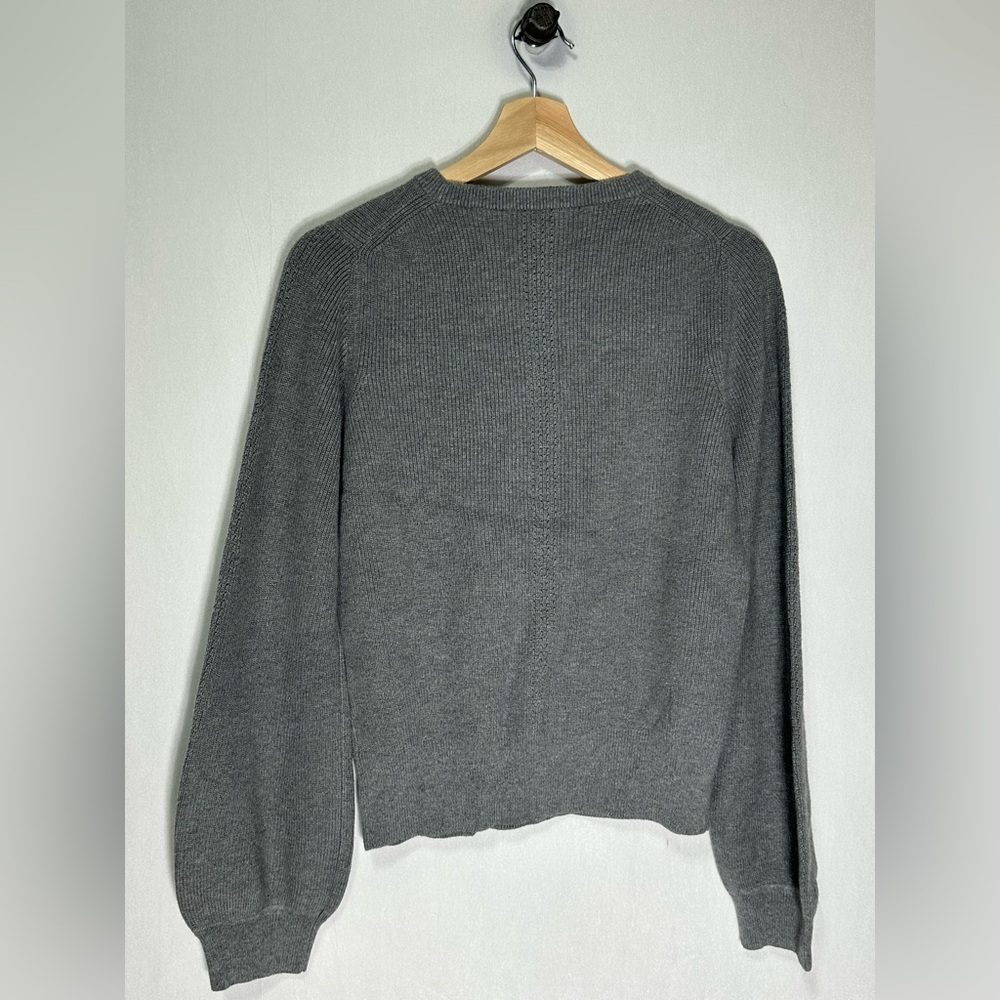 White +‎ Warren Cotton Silk Blouson Sleeve Crew Neck Sweater Slate Gray 19316M S - Picture 2 of 5